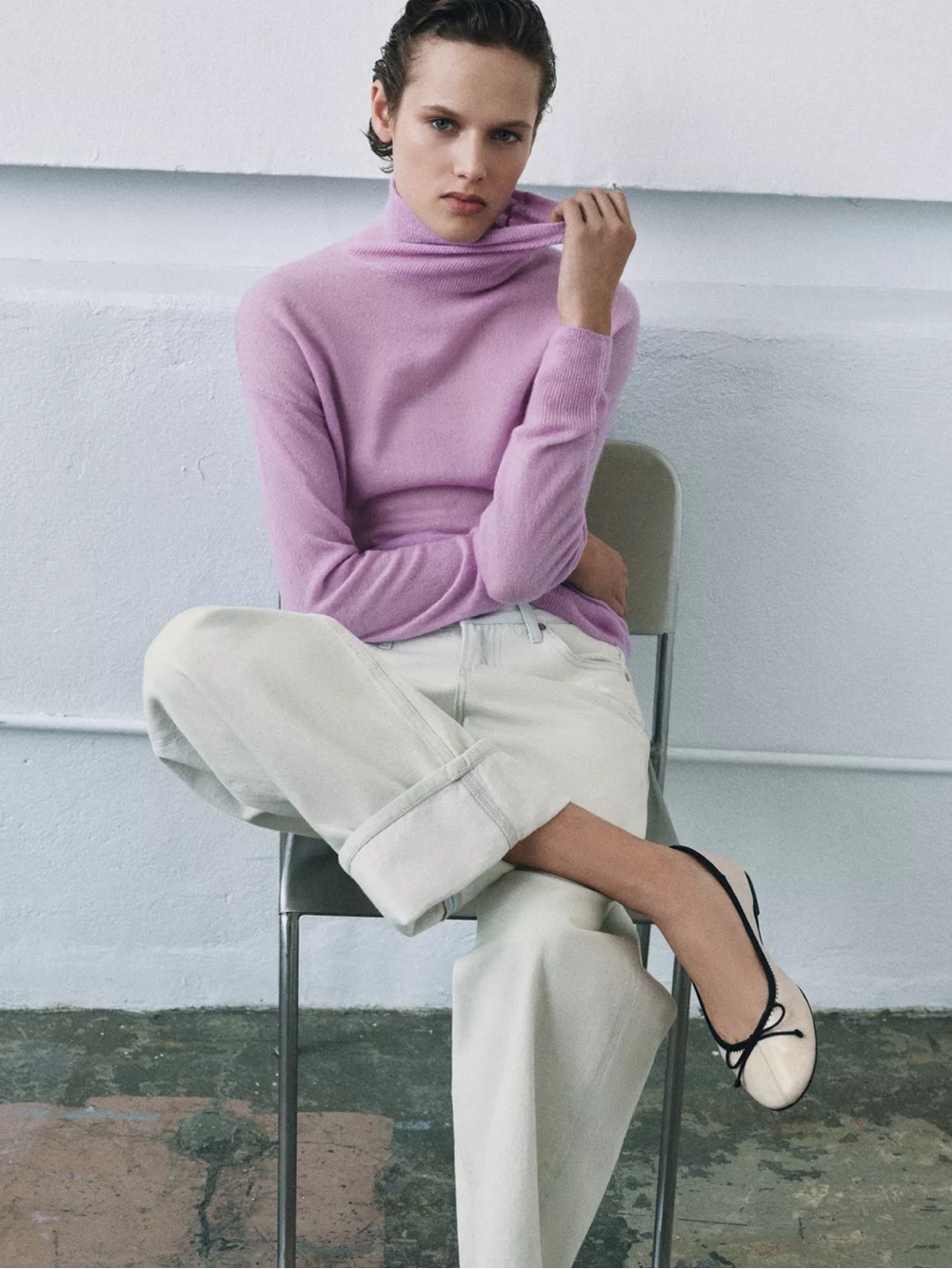 ZARA CONTRAST LEATHER BALLET FLATS